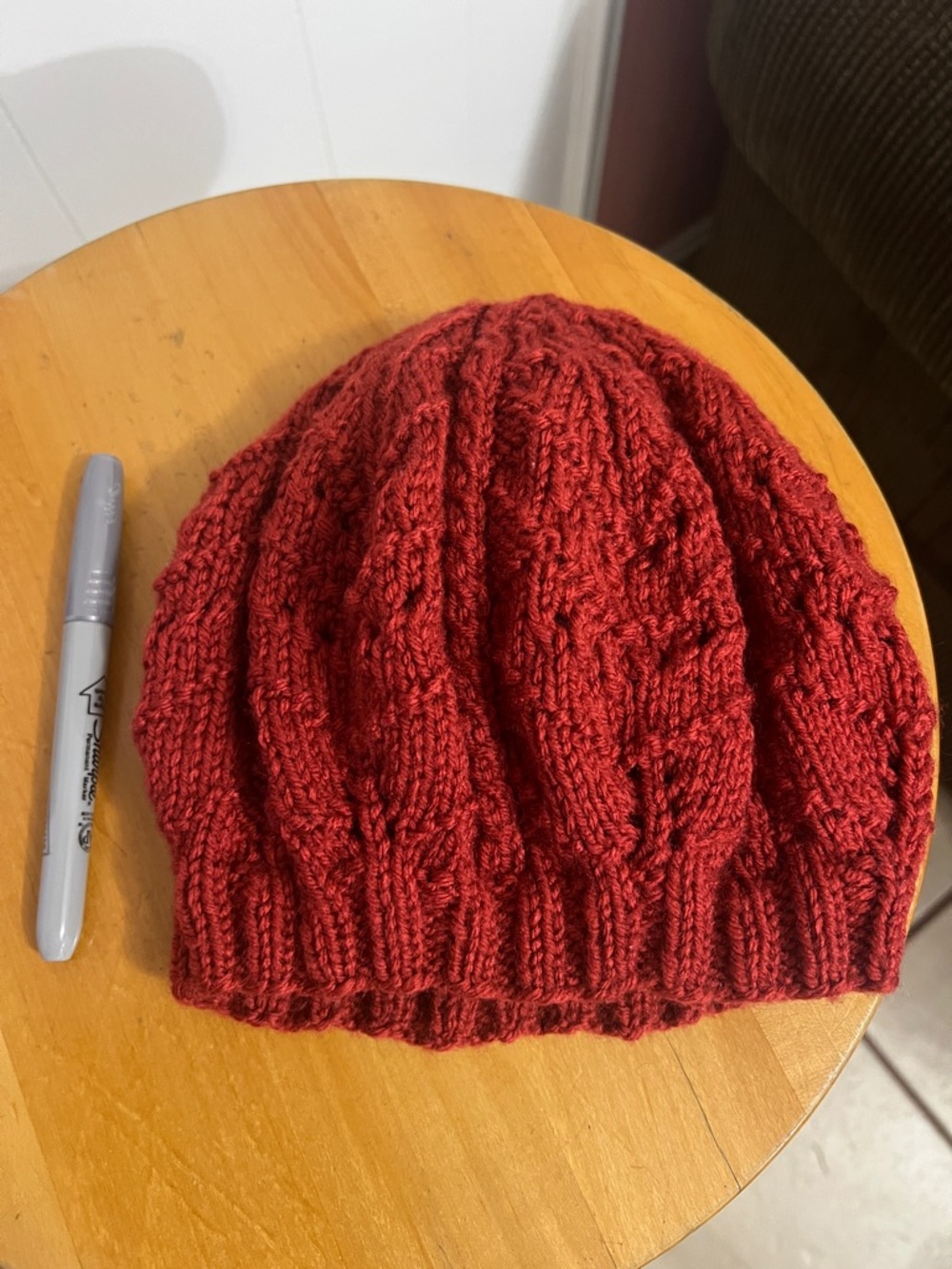 Hand-Knit Red Cable Beanie